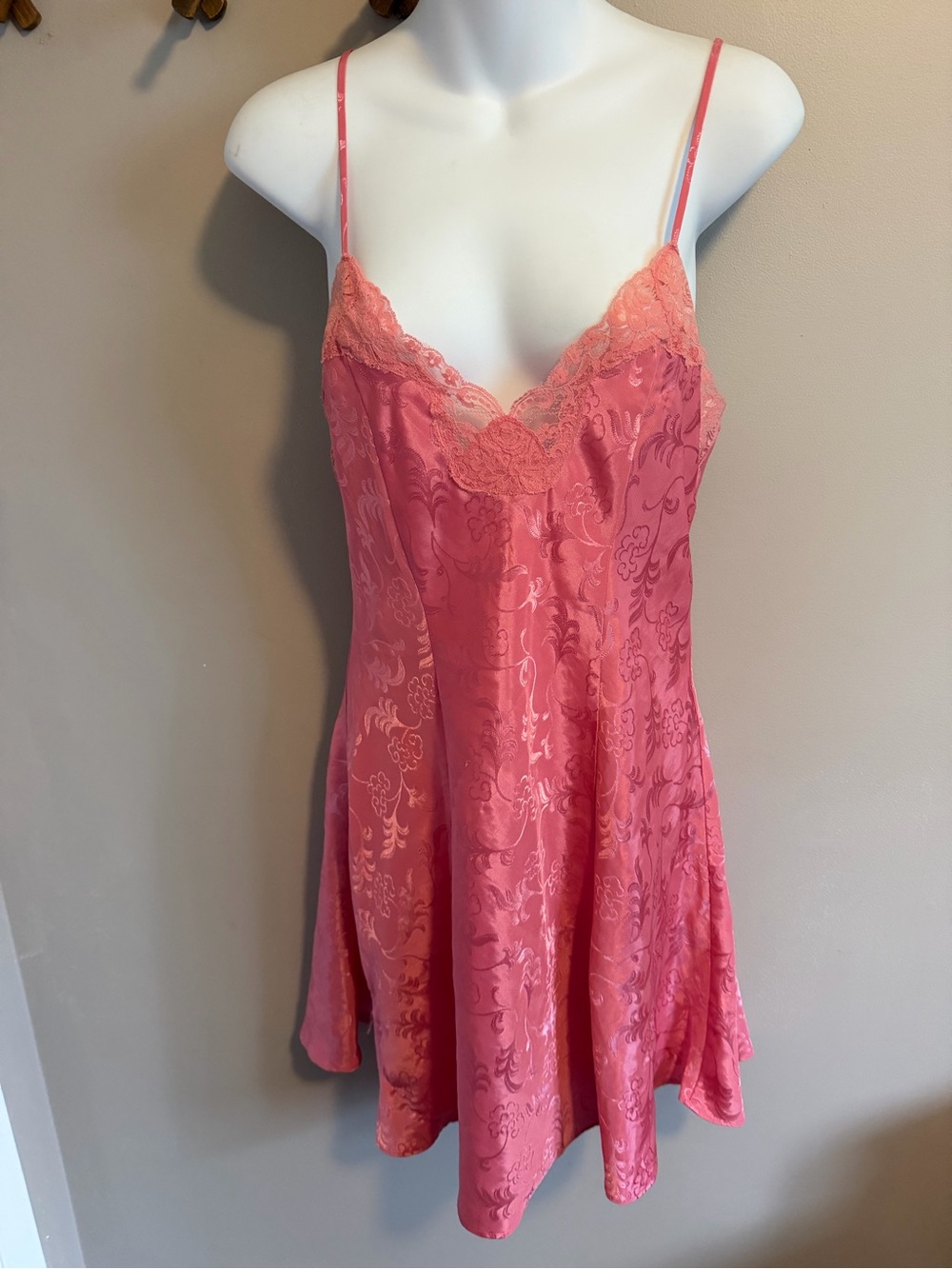 Adonna Vintage Pink Jacquard Lace Slip Dress S - Picture 2 of 7
